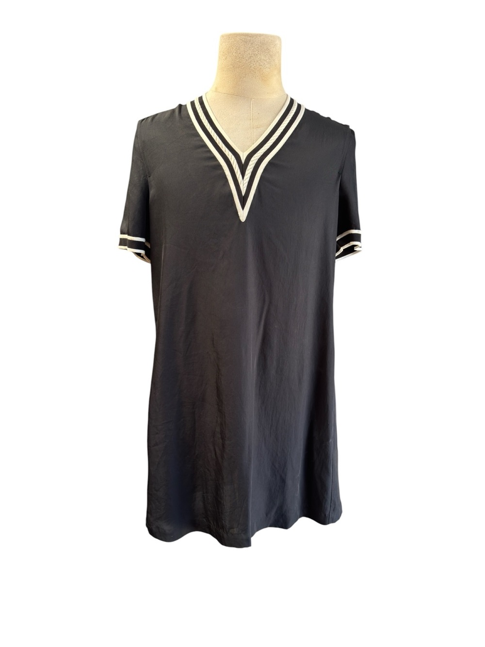 rag & bone Black Dress with Ivory Stripe Trim